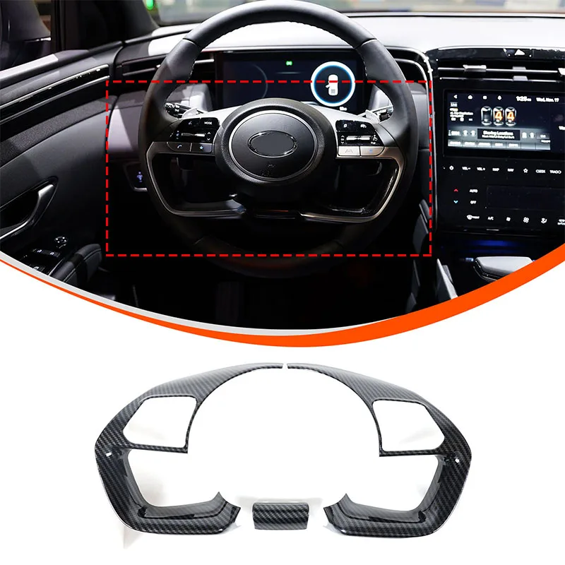 

cheya ABS Carbon Fiber Pattern Car Steering Wheel Button Decorative Cover for Hyundai Santa Cruz U.S. Edition 2022+ Accessories