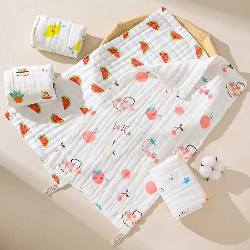 25 * 48cm Six-Layer Pure Cotton Small Tower Baby Gauze Face Cloth High Density Seersucker Children Towel Bath Towel Saliva