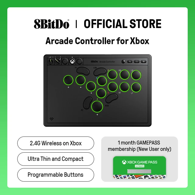 8BitDo All-Button Wireless Arcade Controller for Xbox Series X|S & Windows, Low-profile Mechanical Switches, RGB Lighting