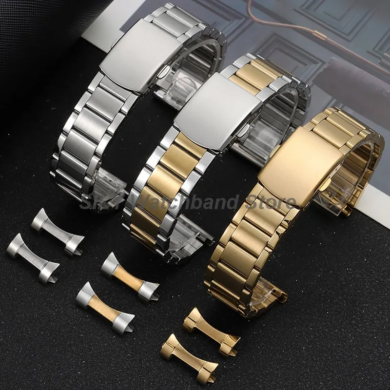 Stainless Steel Curved End Strap with Folding Buckle - Elegant Business Watch Band