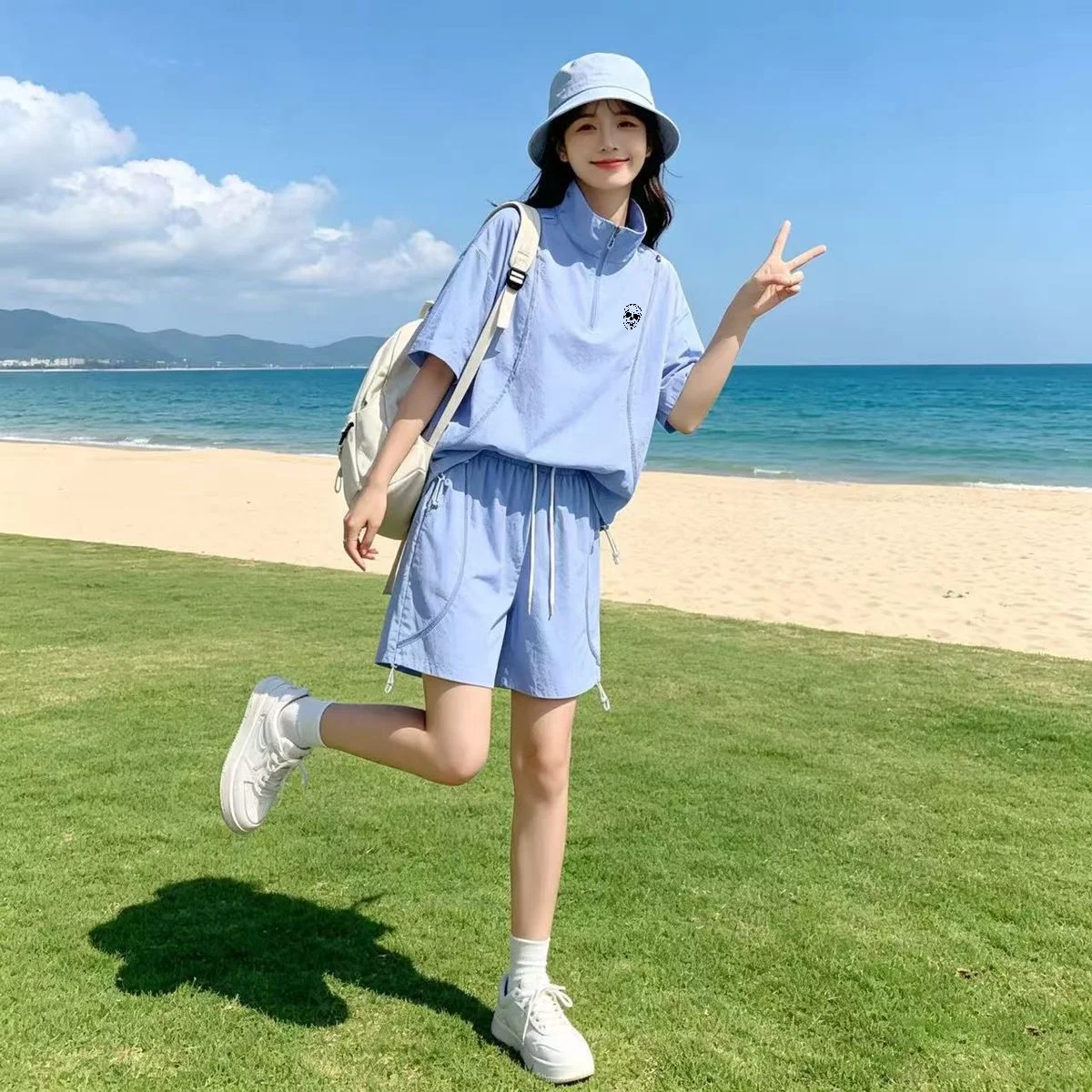 여름 자외선 차단 골프웨어 커플 상하의 세트 남녀 아이스 실크 시원한 캐주얼 루즈핏 스탠드 칼라 골프 의류