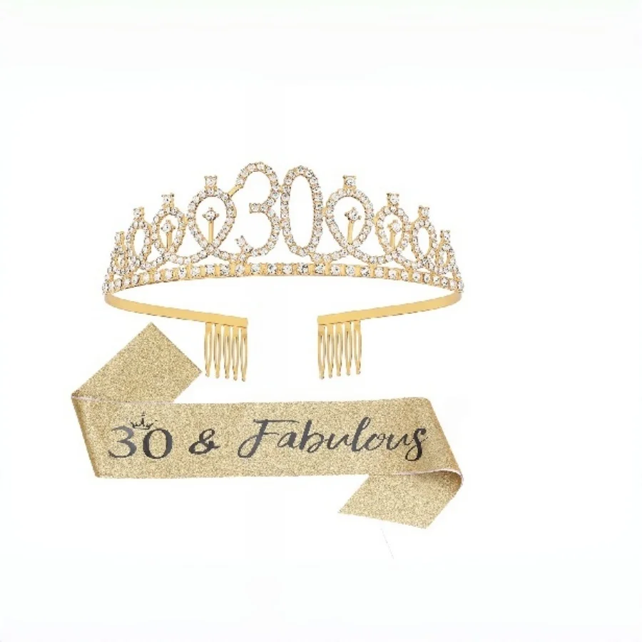 Geburtstags-Tiara Krone Schärpe für Frauen und Mädchen zum 13., 16., 18., 21., 30., 40., 50., 60., 70., 80. Geburtstag Party Dekoration Geschenke – Detail 10