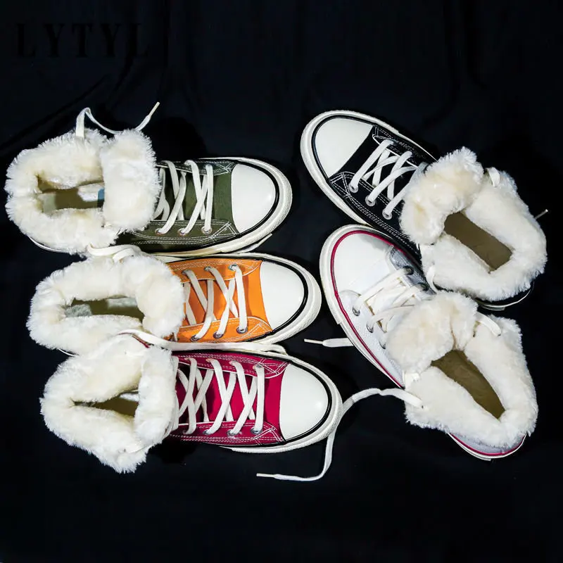 

Women Winter Cotton Shoes High Top Plush Canvas Shoes Students' Casual Canvas Shoes Warm Cotton Men's Cloth Sneakers A2-15