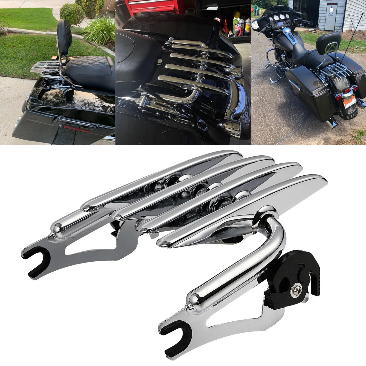 Chrome Detachable Two-Up Stealth Mounting Luggage Rack For Harley Touring Street Electra Glide Road King FLHT FLHX 2009-2023 motorcycle chrome black saddle bag latch cover face for harley touring street glide flhx road king1993 2013