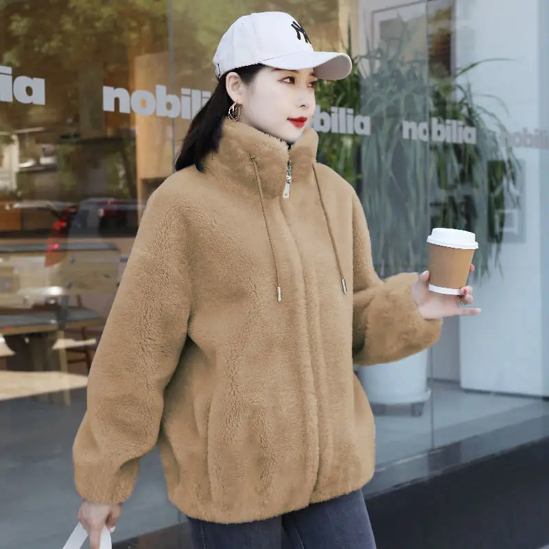 Women Winter Double Coral Fleece Warm Coat Stand Collar Plush Thick Overcoat Female Fashion Casual Long Sleeve Zipper Clothes 6