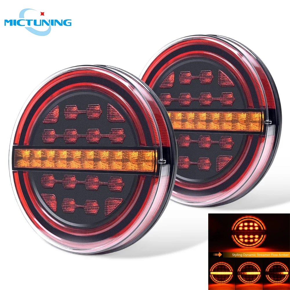 

New 2Pcs 5.3" Amber Round LED Trailer Light With Brake Light DRL Flow Amber Turn Signal for Car Truck Ships Buses Vans