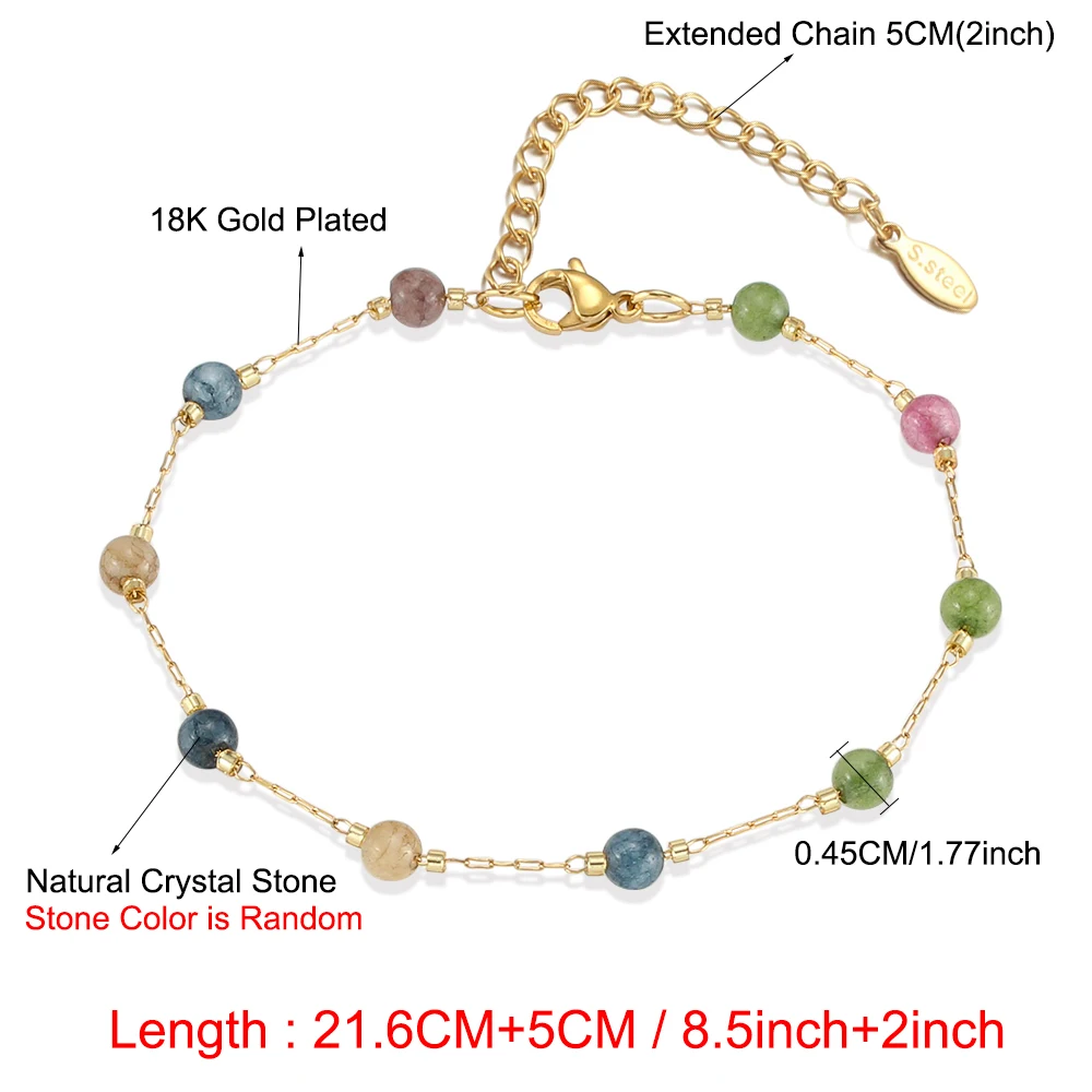 Natural Stone Crystal Beaded Anklets For Women Stainless Steel Ladies Gold Color Beach Foot Jewelry beads anklet