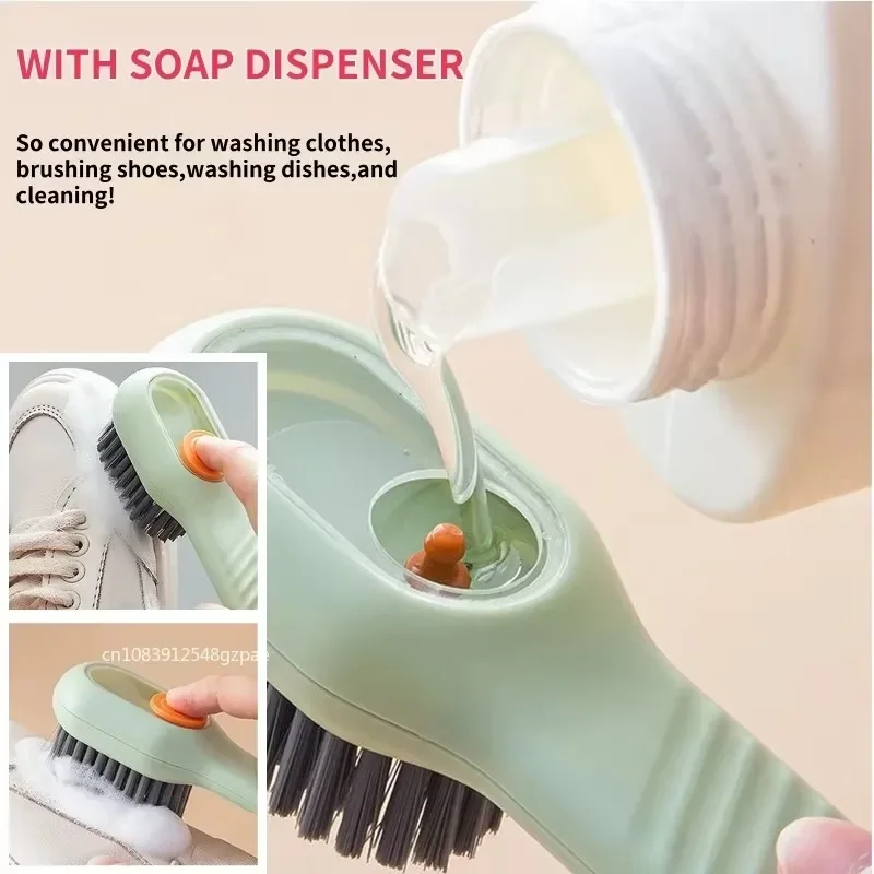 1pc Press Automatic Liquid Out Brush Multifunctional Long Handle Brushes Soap Dispenser Household Shoes Clothes Cleaning Tools 3