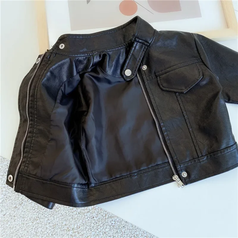 Baby Spring Clothing Leather Jacket Boys & Girls Plus Fleece Warm Casual Motorcycle Leather Jacket for Children Fashionable