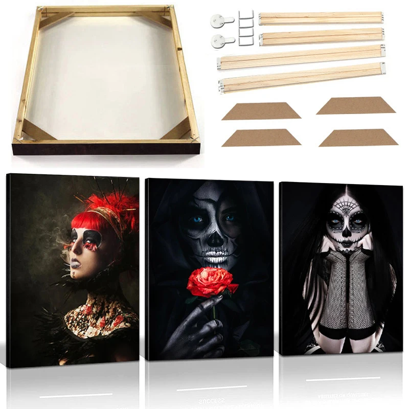 Rosa Scheletro Donna Pittura Su Tela Con Cornice Nero Moderno Arte Astratta Poster Stampe Clown Nun Candle Wall Picture Home Decor
