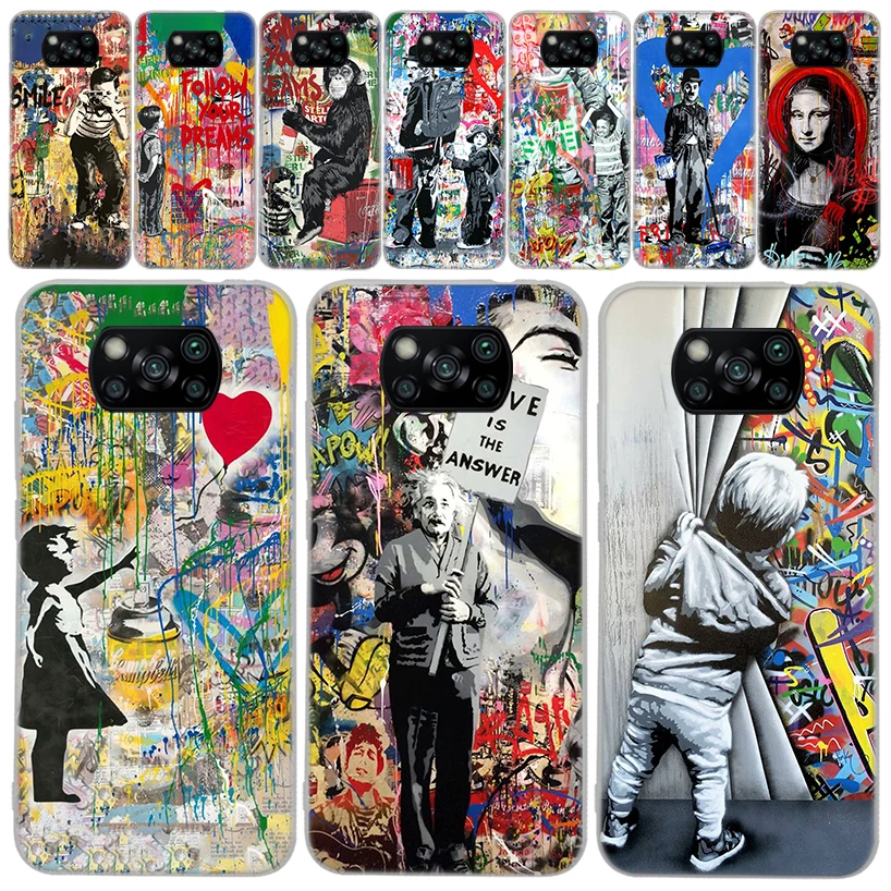 Custodia Morbida Trasparente Banksy Graffiti Art Per Xiaomi Poco X5 X4 Gt X3 Nfc M5S M4 Pro M3 F3 F2 F1 Mi Note 10 A2 A3 Lite Cov