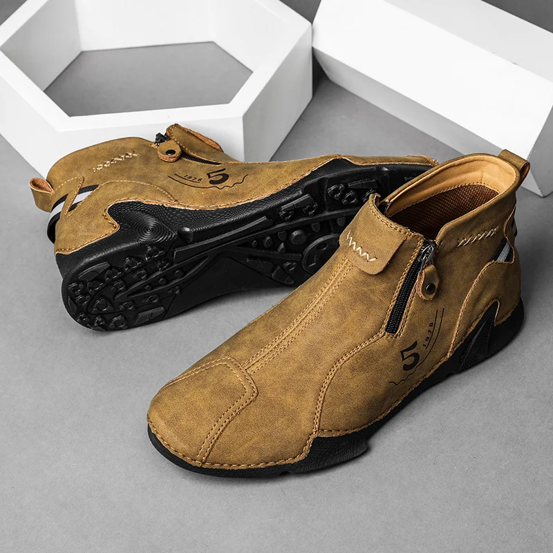 Luxus Marke männer Stiefel Aus Echtem Leder Stiefeletten Männer Casual Schuhe Turnschuhe Handgemachte Zipper Arbeit Stiefel Designer Kurze Stiefel – Detail 12
