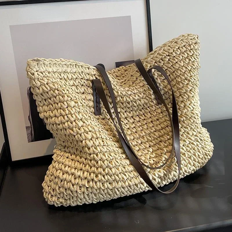 Luxury summer design women's bag hot selling woven grass fashion women's shoulder bag leisure large capacity shoulder bag