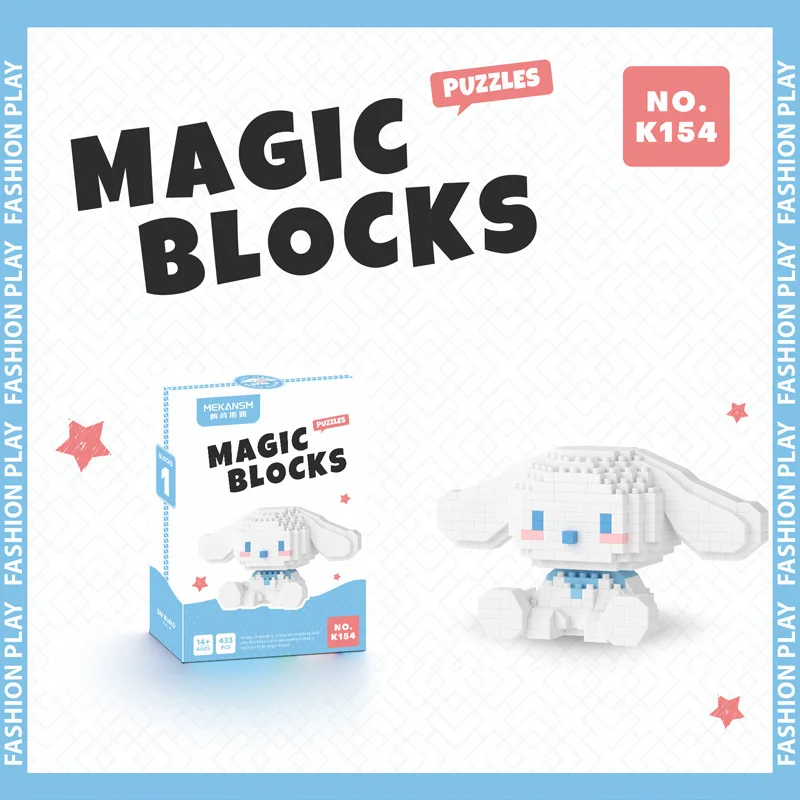 Sanrio 헬로 키티 마이크로 빌딩 블록 Pochacco Cinnamoroll Kuromi 조립 3D 모델 마이 멜로디 미니 벽돌 그림 장난감