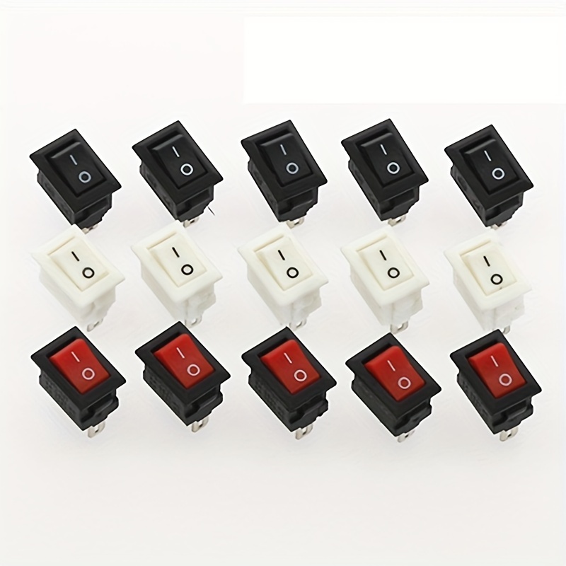 15pcs Mini Rocker Switch SPST Black and Red Snap in Switches Button AC 250V 3A / 125V 6A 2 Pin I/O 10*15mm On-off Switch Rocker