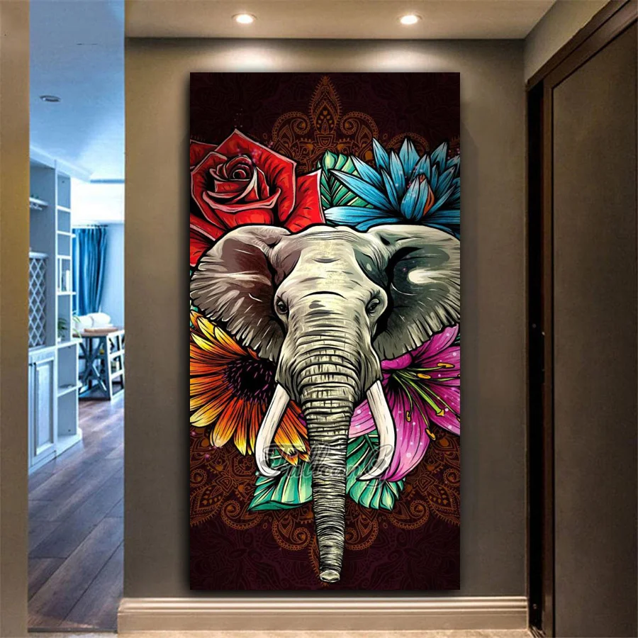 

FULLCANG Diy Novelty Diamond Painting Large Vintage Mandala Flower Animal Elephant Rhinestone Embroidery Mosaic Picture FG1788
