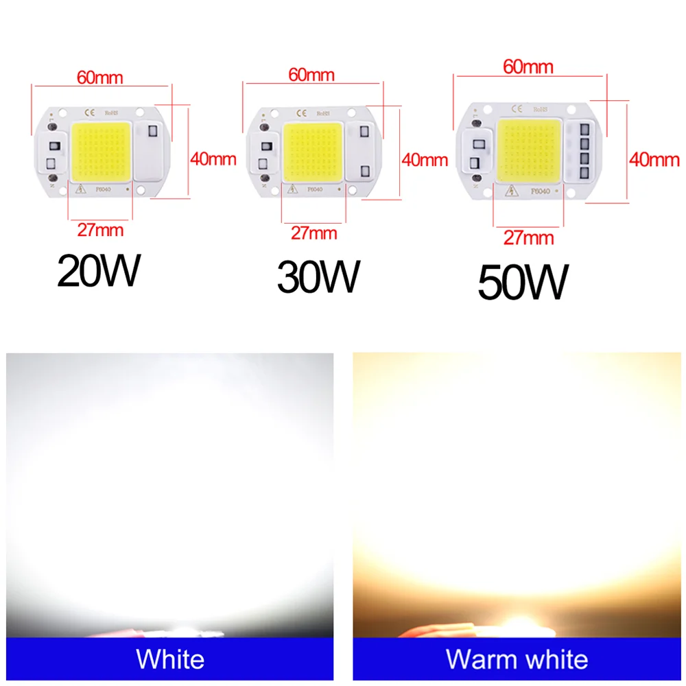 LED Flood Light LED COB Chip 20W 30W 50W AC 220V Smart IC No Need Driver LED Lamp Beads DIY Flood Light Spotlight floodlight outdoor chip light