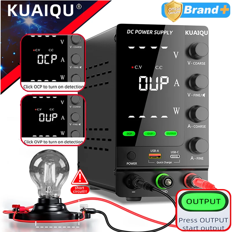 KUAIQU Variable Power Source Switching DC Power Supply 30V 10A Bench Power Supply Optional OCP OVP Function,32V 6A,60V 120V 3A