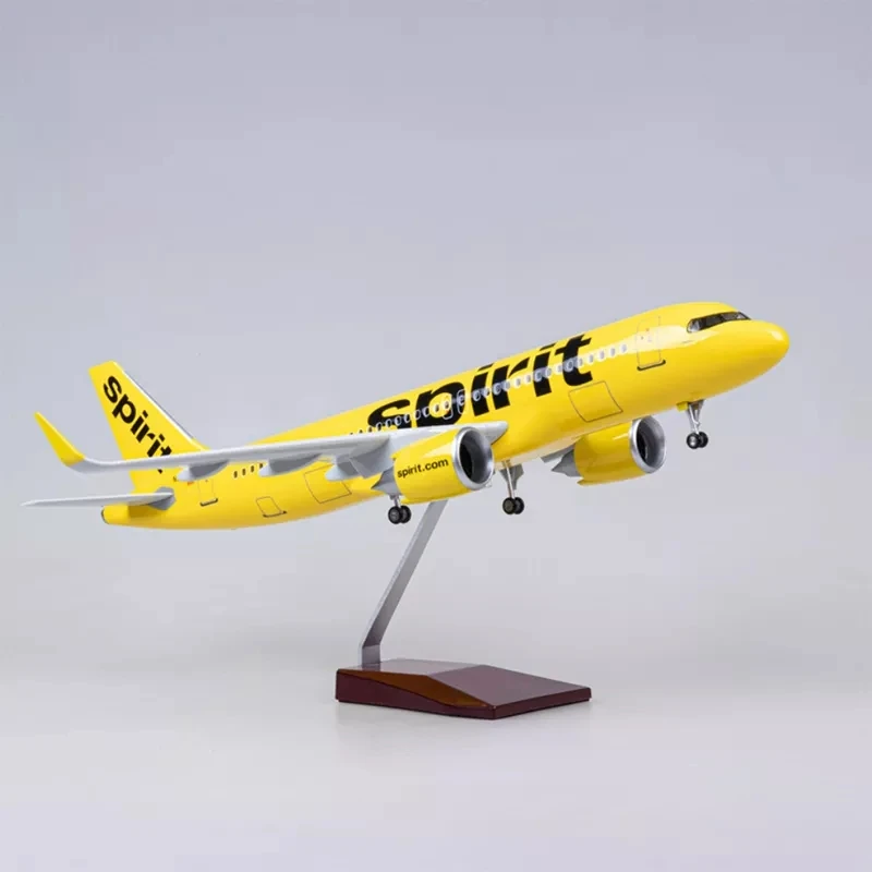 

1:80 Scale Large Airplane Model Spirit Airlines Airbus 320 Plane Model Diecast Airplanes with LED Light for Collection or Gift