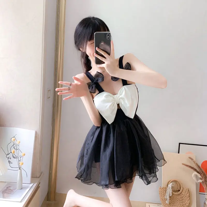 Summer Fashion Sexy Casual Swimsuits Women Harajuku Kawaii Slim Fit Bikinis Sleeveless Dress Bow Knot Swimwear Female Clothes