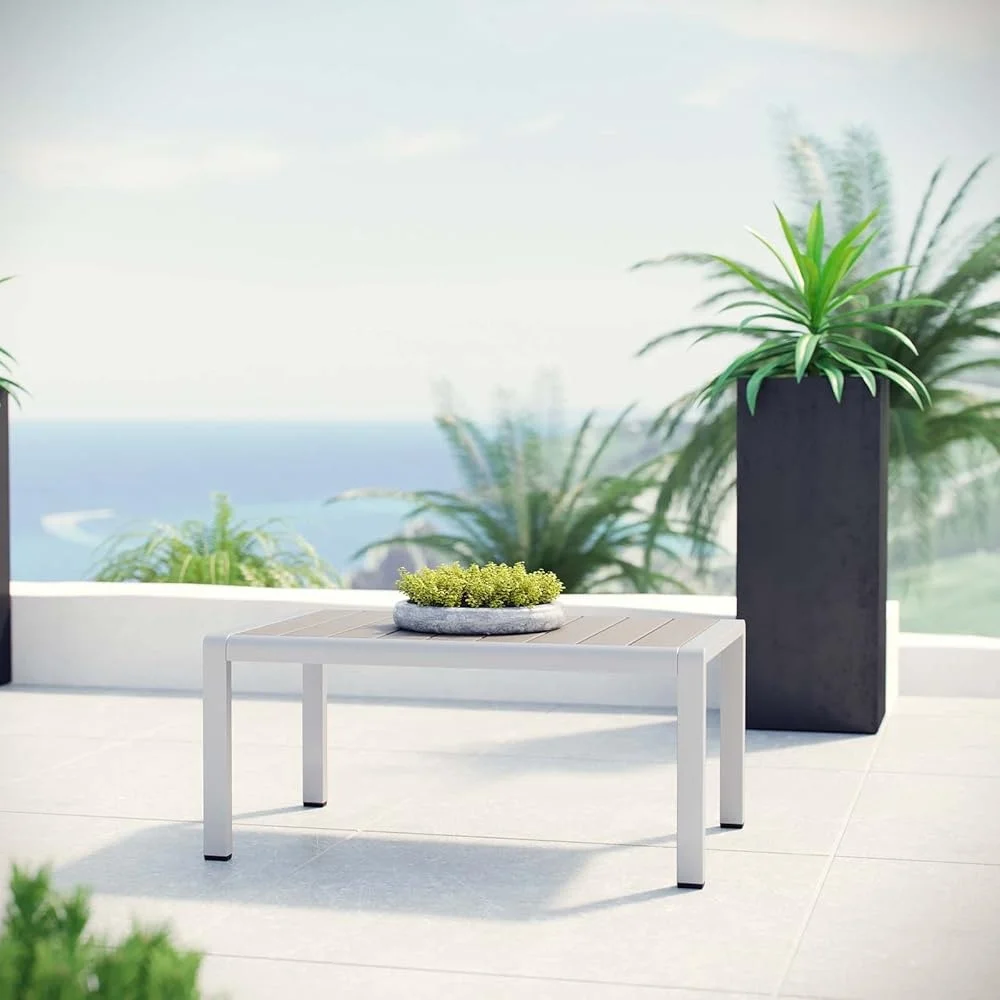 Weather Resistant Aluminum Outdoor Coffee Table Patio Poolside Modern Easy Clean Contemporary Design Relaxation Entertainment 3