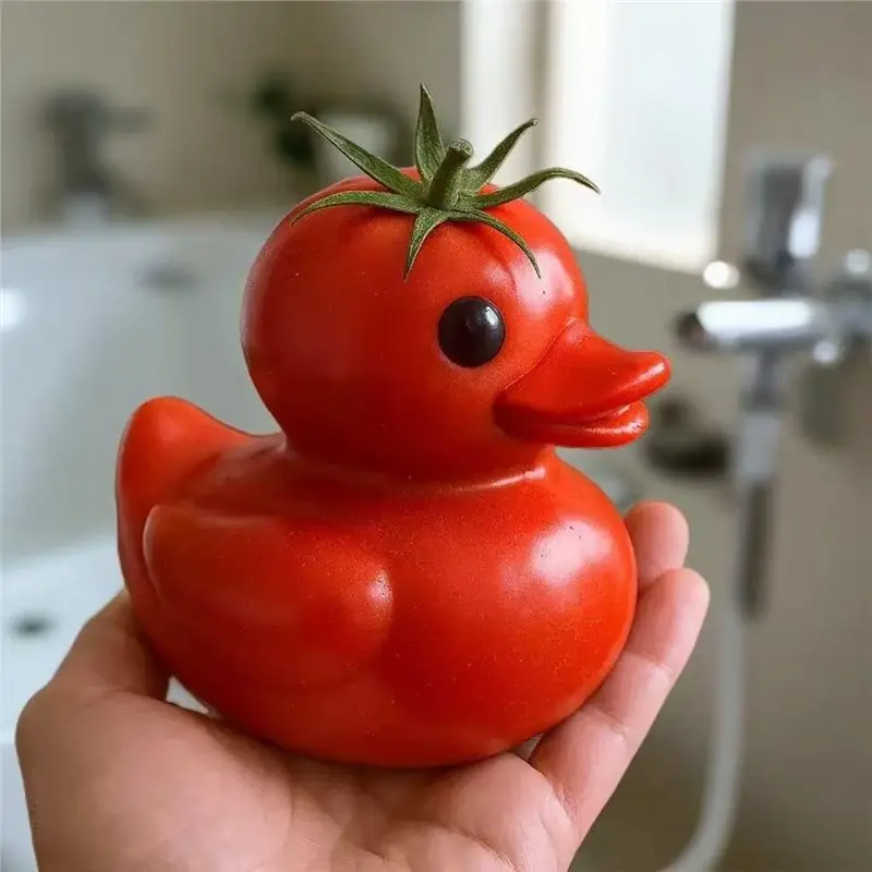 정원 테마 데스크탑 조각상, 기발한 토마토 오리 장식, 3D 레진 오리 피규어, 참신한 아이템