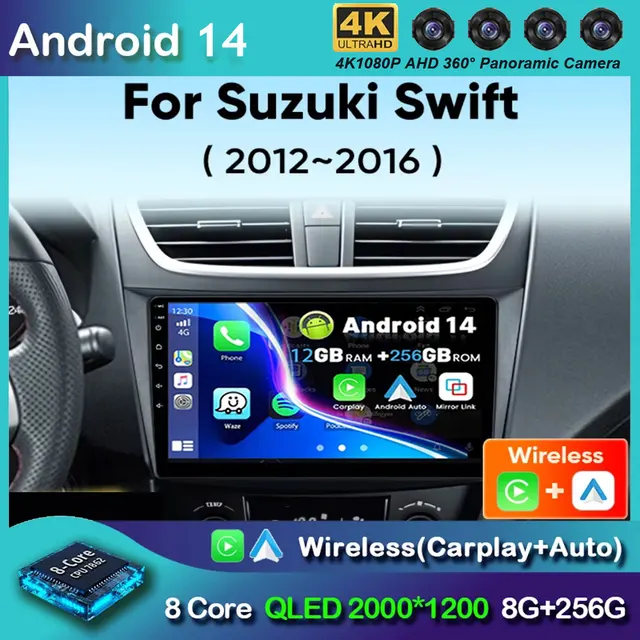 Android 14 Car Radio For Suzuki Swift 4 2011-2017 Wireless Carplay Auto Radio Multimedia Player 4G Wifi GPS DSP 48EQ 2din