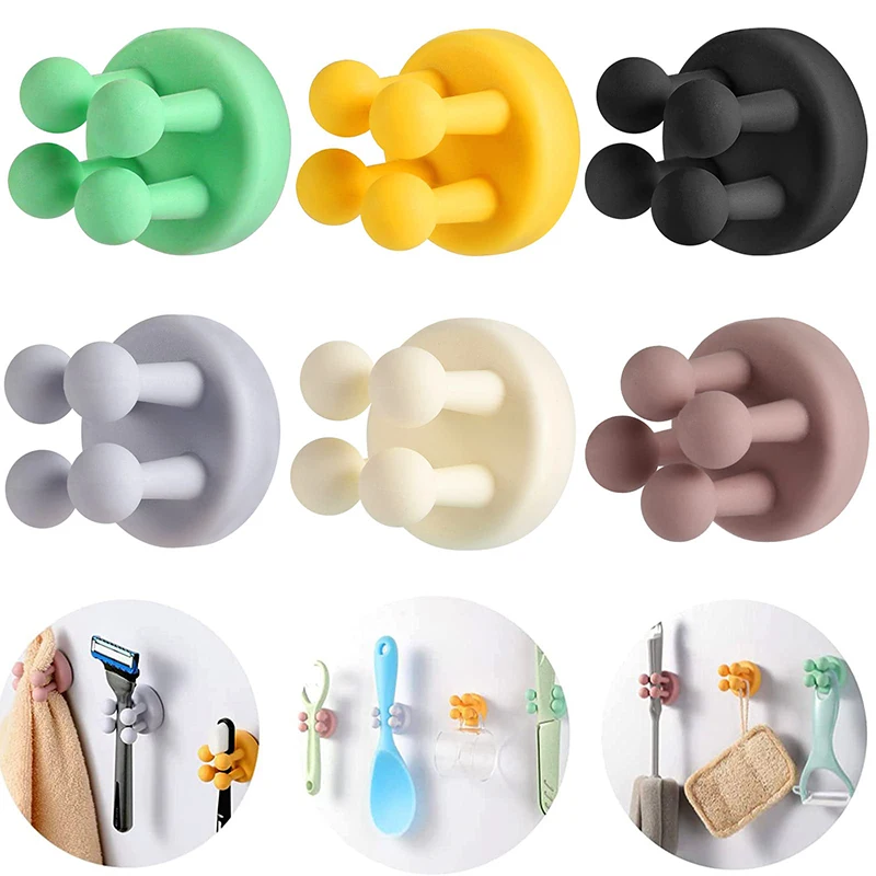 Wall Mount Hooks Multi Purpose Hooks Wall Holder Kitchen Hooks Wall Organizer Hook Shower Shaver Holder Silicone Wall-Mounted Toothbrush Holder Waterproof Multifunctional Hook Kitchen Bathroom Office