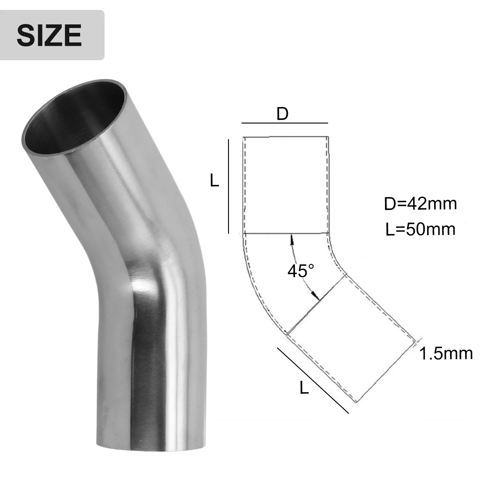 Versatile Stainless Steel Elbow 45° Degree Bend Exhaust Pipe Polished 19-51mm Silver Tool Accessories