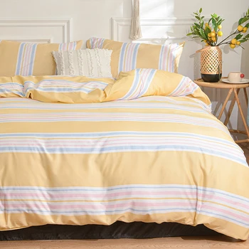 Queen Quilt Cover Sets Yellow Striped Duvet Cover with Pillowcase, King Size Bed Cover trek 240x220