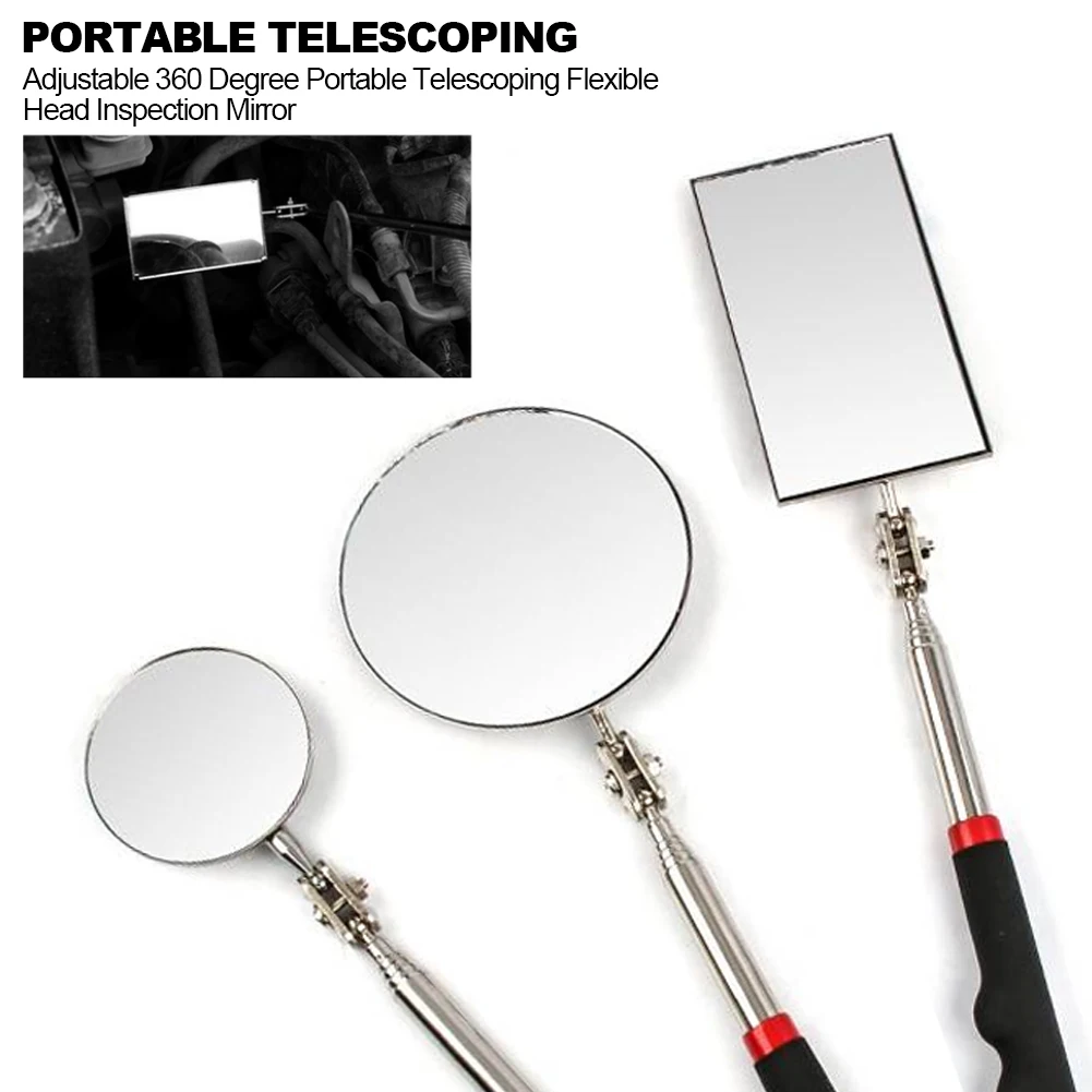 휴대용 텔레스코픽 유연한 헤드 검사 거울 LED 조명 360도 회전 조정 가능한 자동 핸드 툴 보기