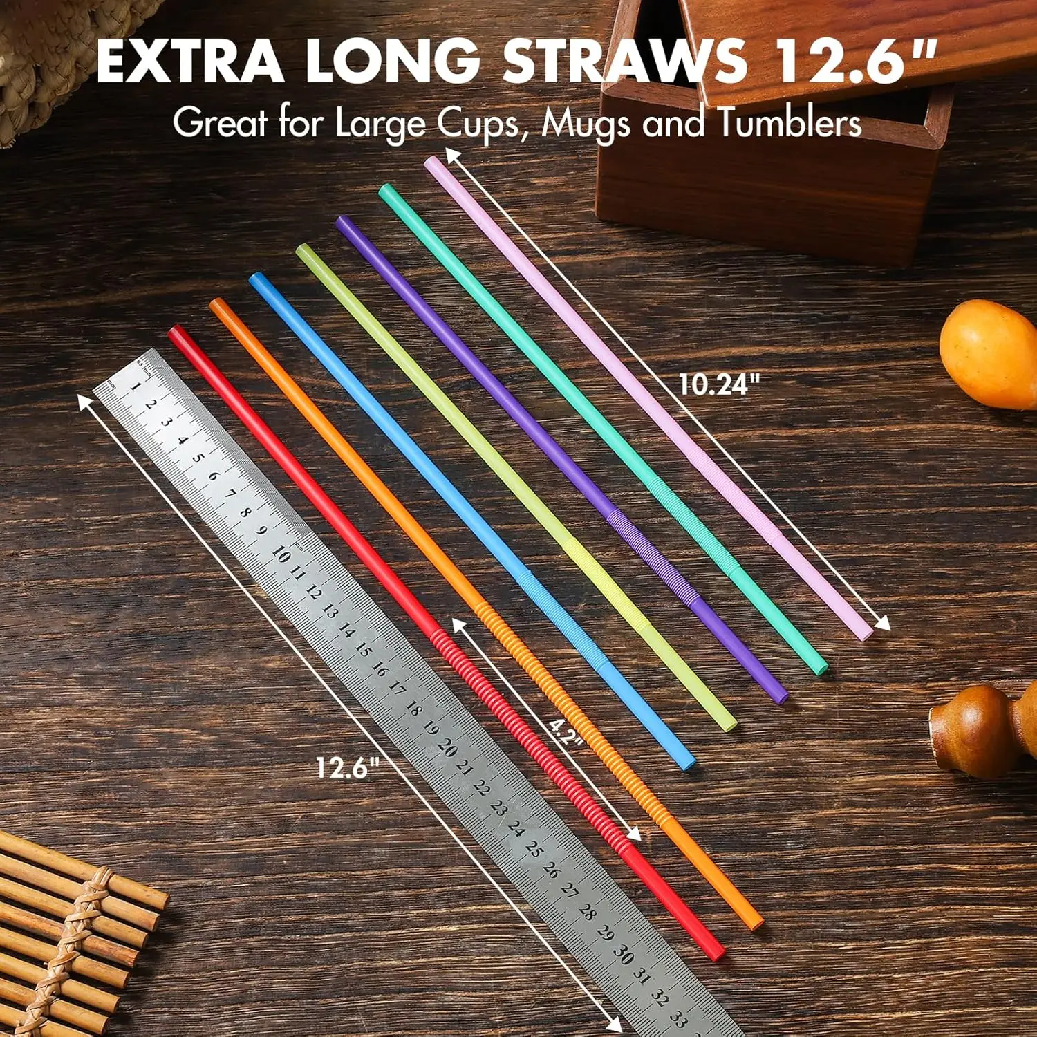 [100 Pack] 10.24" High Extra Long Flexible Plastic Straws, Disposable Drinking Straws, Colorful Bendy Straws - Assorted Colors