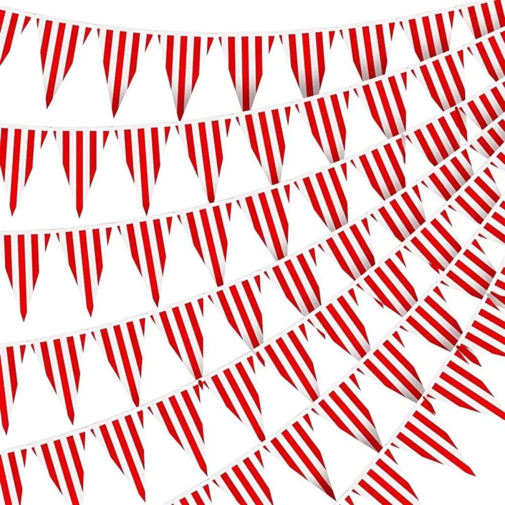 10/20M Red White Striped Pennant Triangle Bunting for Circus Carnival Theme Party Flag Decorations Birthday Party Decoration