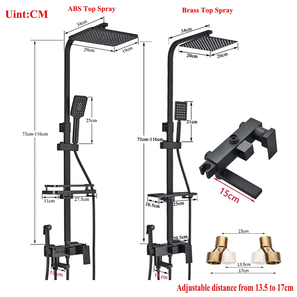 Black Brass Shower Faucet Bathroom Shower Mixer 15cm Bathtub Rotatable Long Spout Rain Set Spray Column