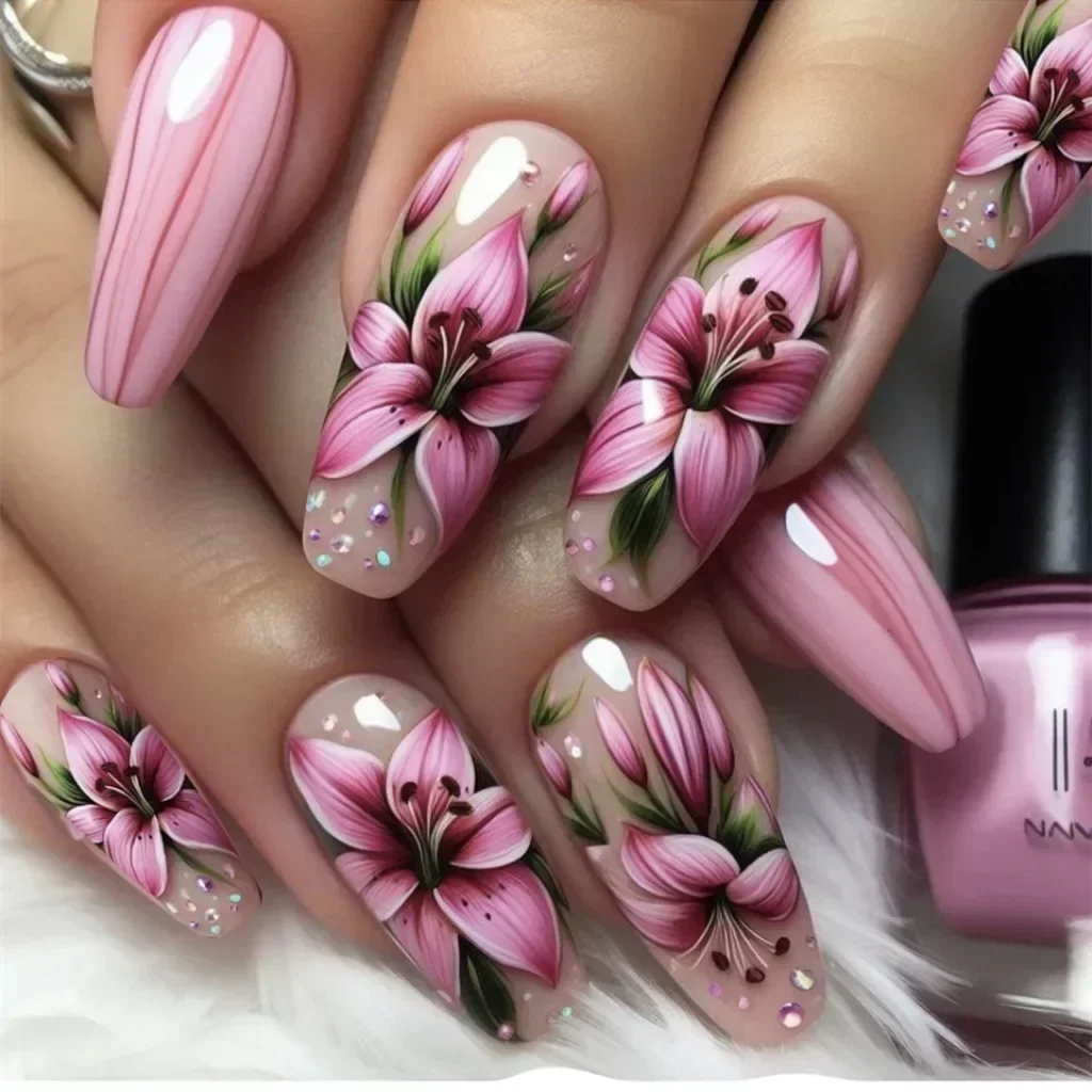 Ladder-Shaped Floral Ombre French Press-On Nails with Glue Strips - 24 Piece Set