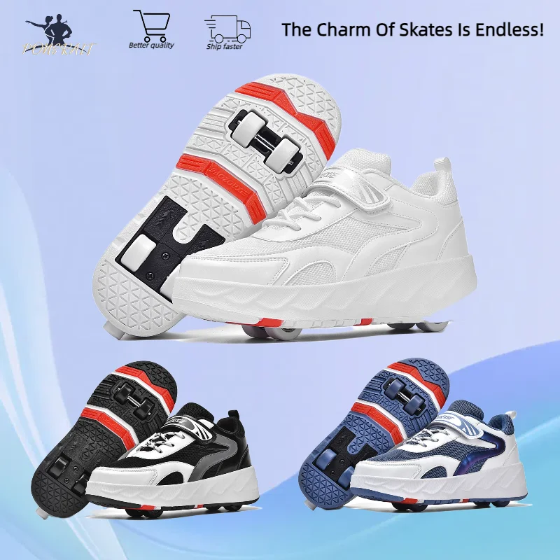 

Boys' New Children's Roller Skates 4 Wheel Double Row Teenager Girls' Roller Skates Outdoor Casual Wheeled Sports Shoes