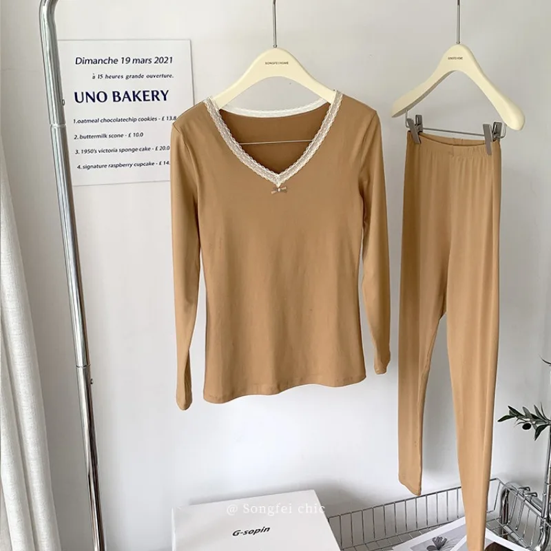 Solid Color Thermal Underwear Set Autumn Winter Versatile Slim Seamless Luxury Autumn Clothes Pants Maternity Clothing