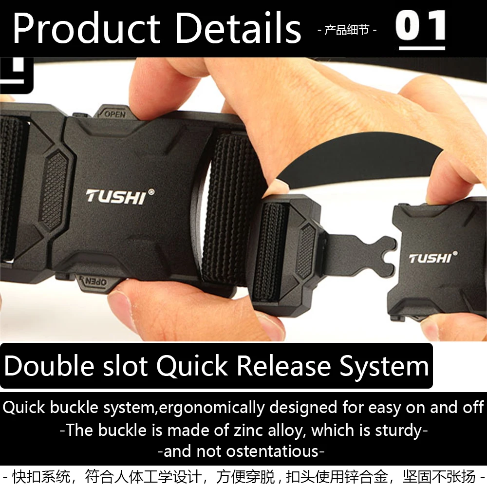TUSHI NEUE Quick Release Aluminium Legierung Steckbare Schnalle Elastische Gürtel Für Männer Langlebig Taktische Gürtel Cowboy Outdoor Armee Jagd – Detail 6
