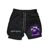 Anime 2in1 Gym Workout Shorts for Men Quick Dry Stretchy Athletic Compression Shorts Fitness Running Jogging Athletic Activewear