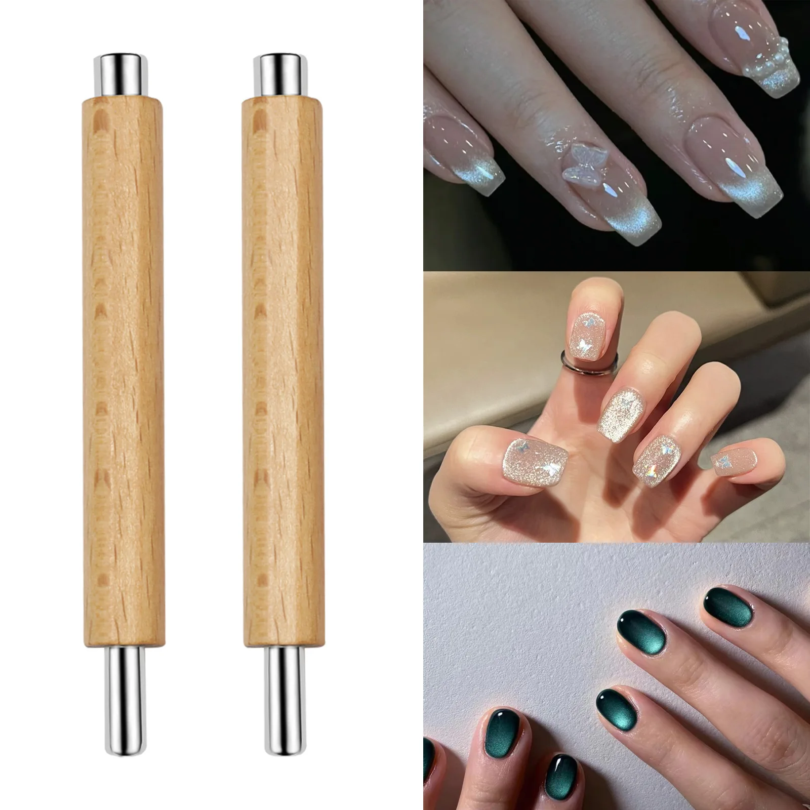 Double-End Cat Eye Magnetic Polish Gel Nail Magnet High Quality Convenient Wooden Pole Manicure Magnetic Stick For DIY Decoratio