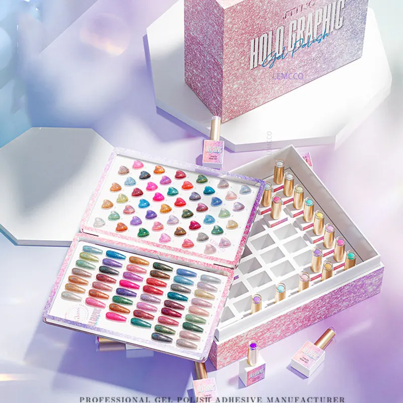엘레아노스 뉴 48개 글리터 레이저 젤 네일 폴리쉬 세트 (컬러북 포함) 세미 퍼머넌트 UV 젤 바니쉬 네일 아트 매니큐어 젤 15ml