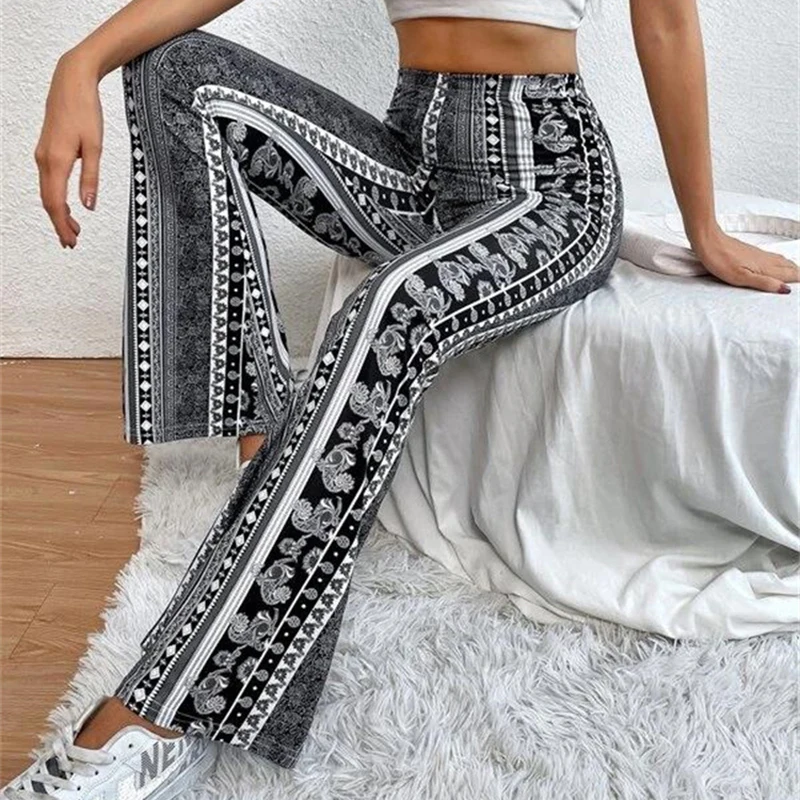 Vintage Print Pants Gray Oversize New Women Casual Loose Wide Leg Trousers Ins Retro Teen Straight Trouser Hiphop Streetwear XL high street hip hop flame print jeans for men and women oversize grey high waist straight jeans retro casual blue loose trousers