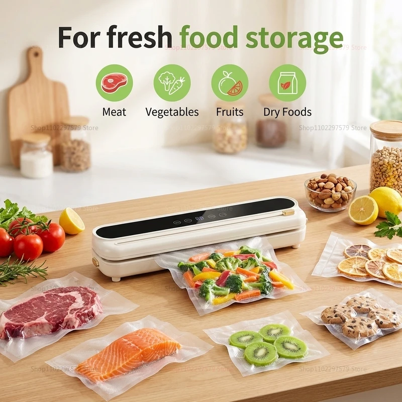 Electric Vacuum Sealer with Built-in Cutter for Food Preservation Dry and Wet Modes Vacuum Packaging Machine for Home Kitchen 1