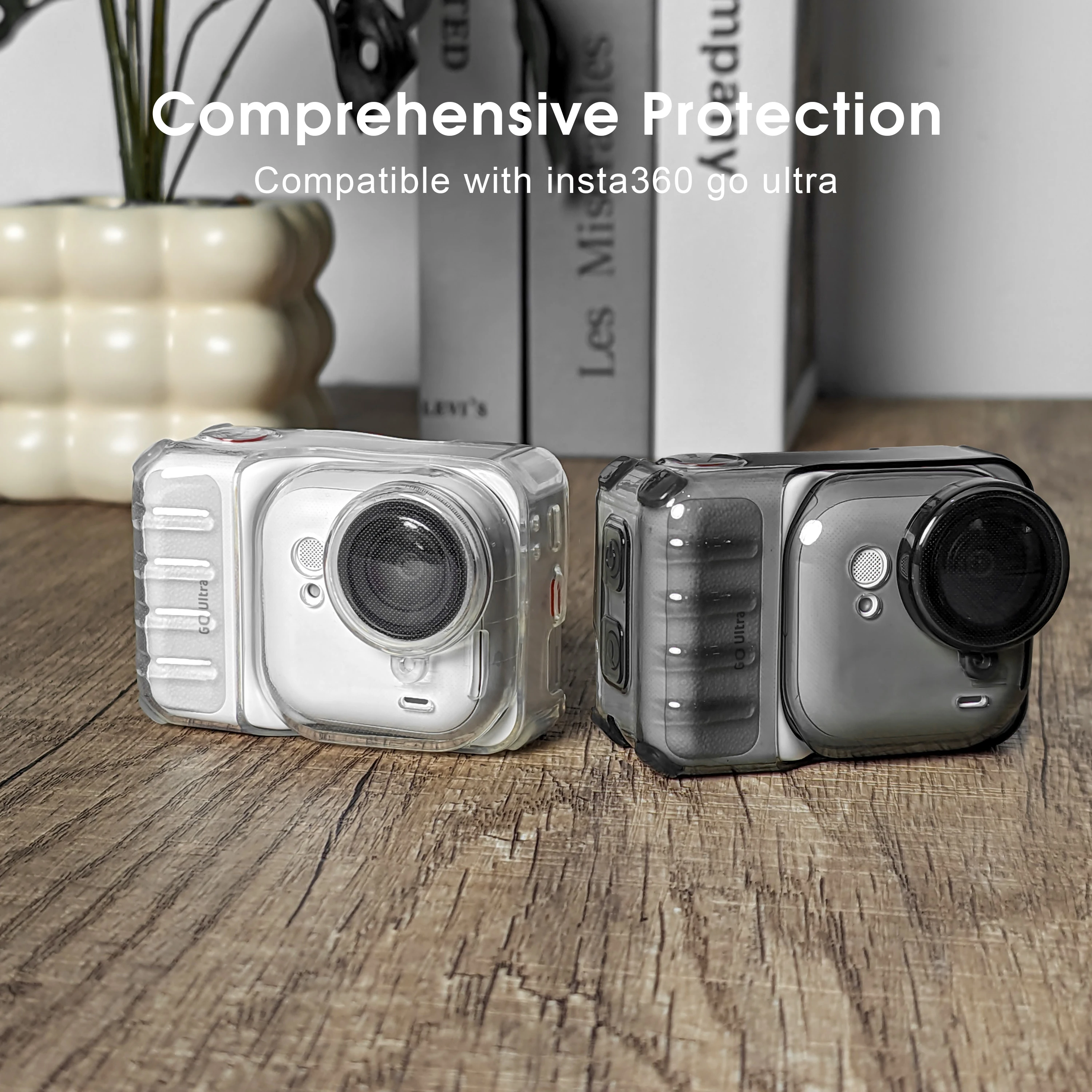 Étui TPU transparent anti-rayures pour Insta360 GO, vue latérale avec accès aux boutons
