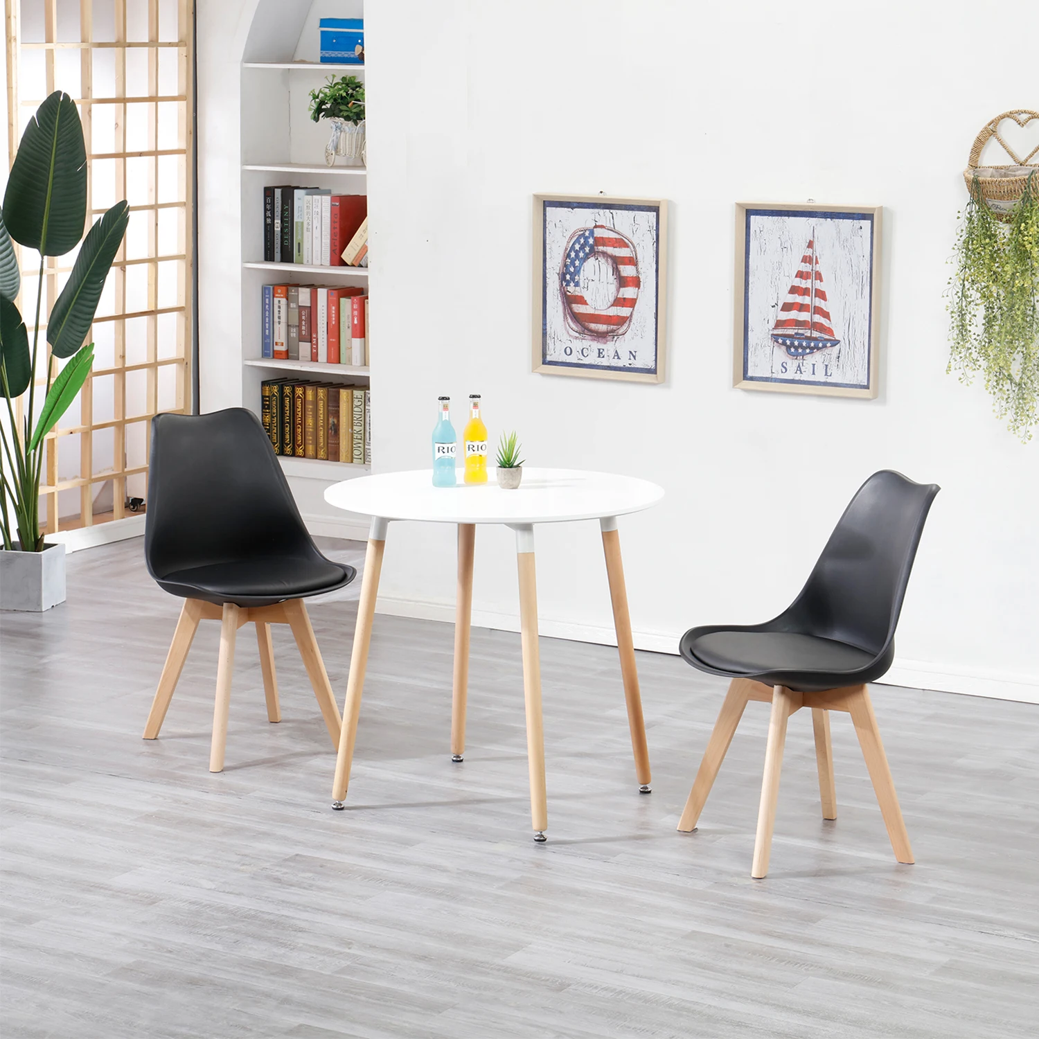 Description Picture 4 of itemDining Table Modern Round Nordic Scandinavian MDF Top Solid Beech Legs for Living Room Dining Apartment 80x 80x75cm White/Black