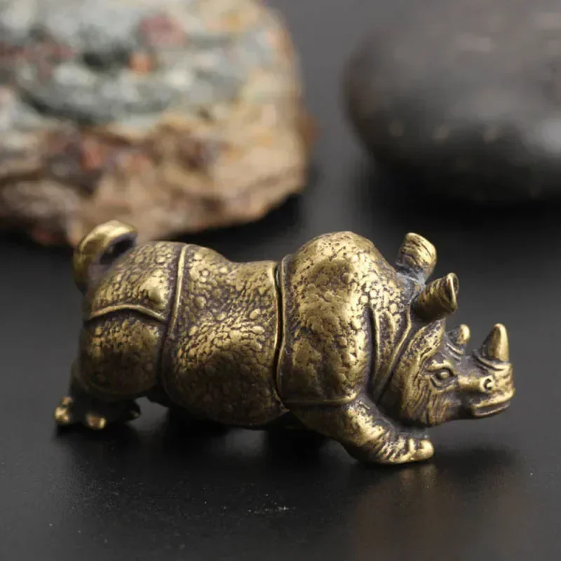 Pure Copper Miniatures Lucky Rhino Statue Figurines Desk Decorations ...