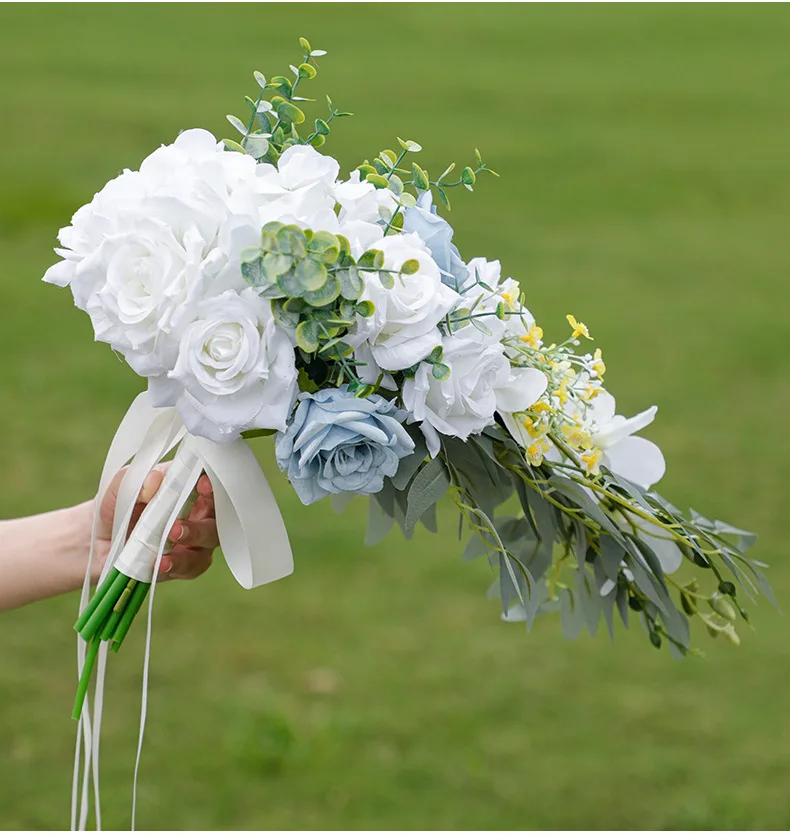 Orange White Cascading Wedding Bouquet centros de mesa bodas High end simulation bride holding bouquet wedding waterfall Flowers