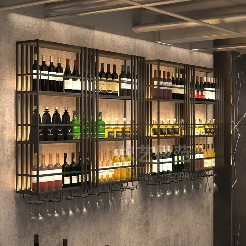 Wine bar counter Wine cabinet Luminous creative wall hanging Wall glass Winery music Dining bar rack Loft industrial