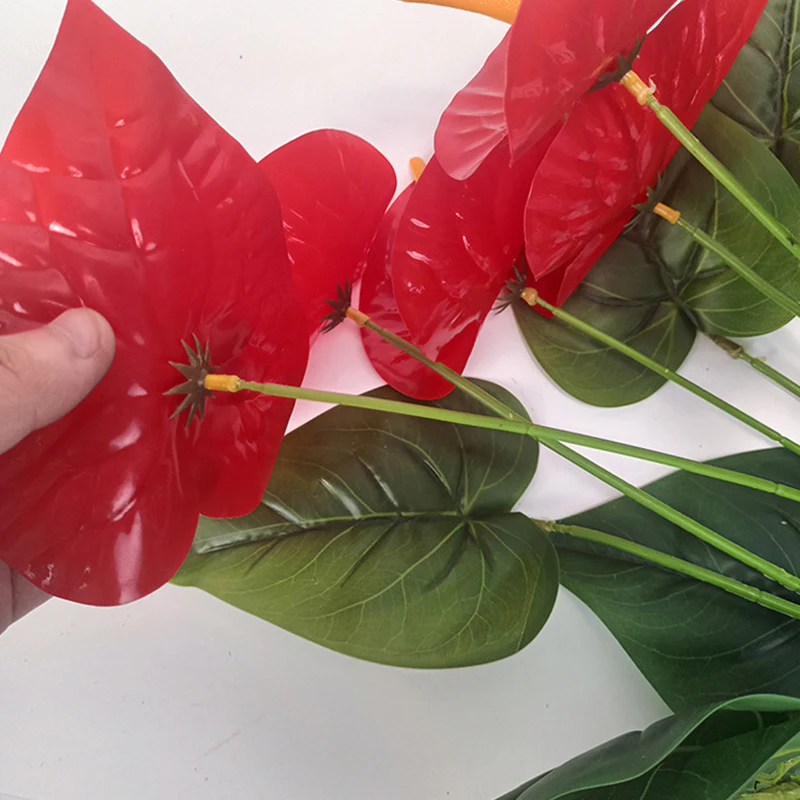 18 Heads Artificial Anthurium 50cm Red Green Plastic Plant for Outdoor Garden Porch Window Sill Home Room Decoration Fake Plants 5