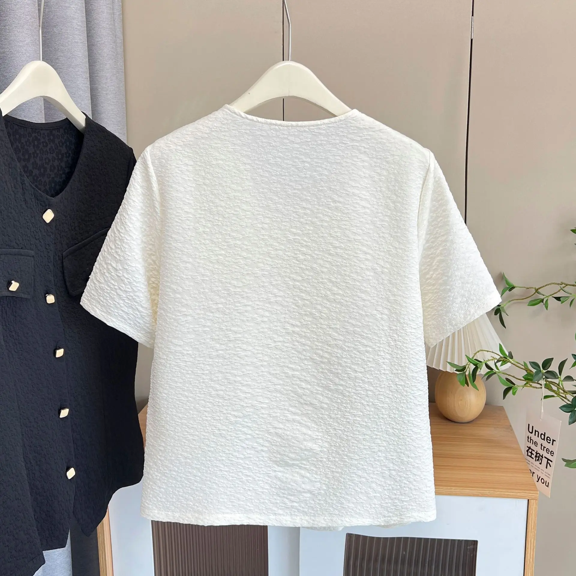 100KG Summer Blouses New Fashionable Chic short-sleeved Shirt Plus Size Top For Women 2509